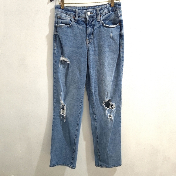 Old Navy | Classic Blue Distressed Women's Straight Leg Jean - Picture 1 of 12